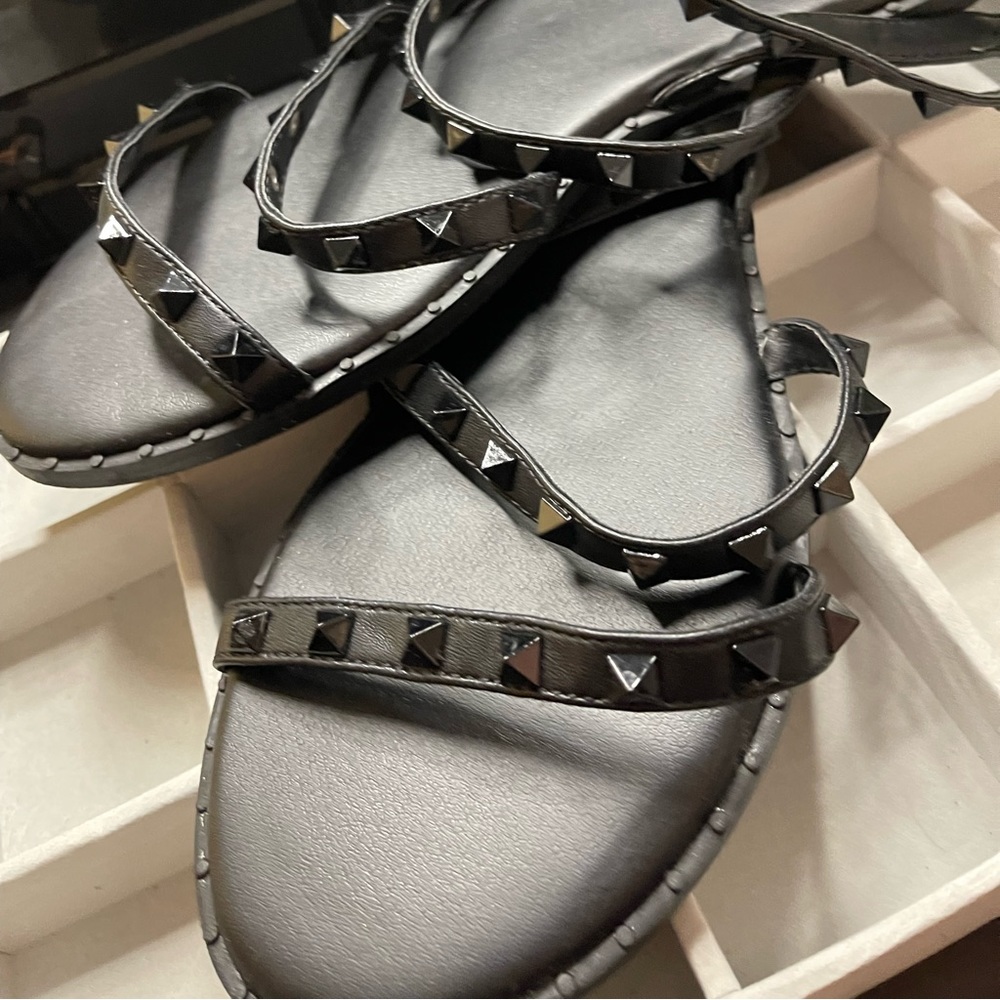 Torrid, Strappy Studded Black on Black Sandals, NWOT , Women’s Size 10W
